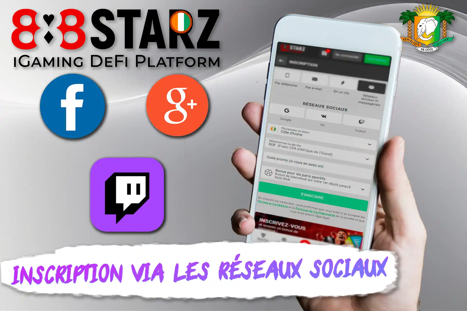 Instructions pour s'inscrire sur 888starz via les réseaux sociaux