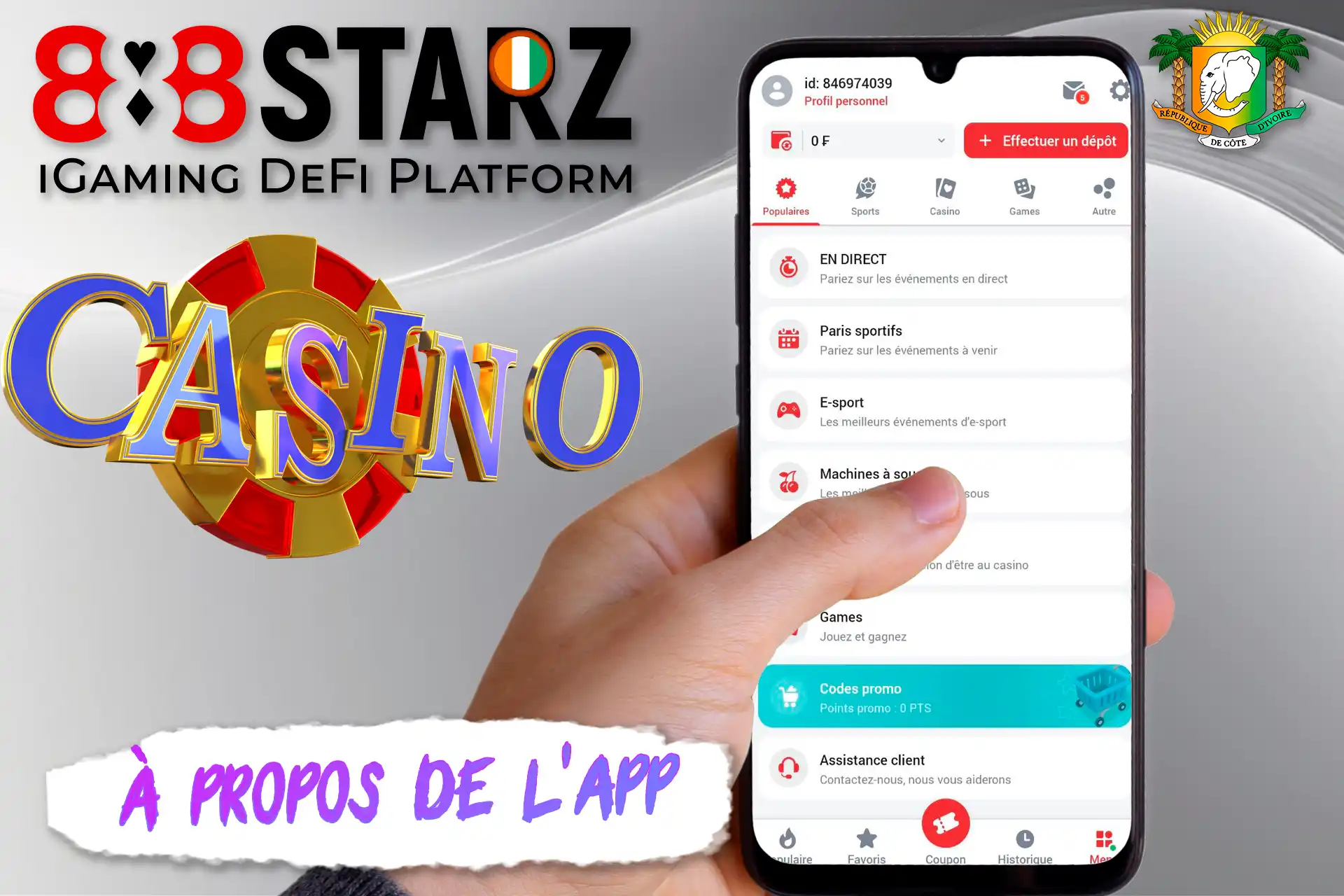 Description des fonctionnalités de l'application 888starz