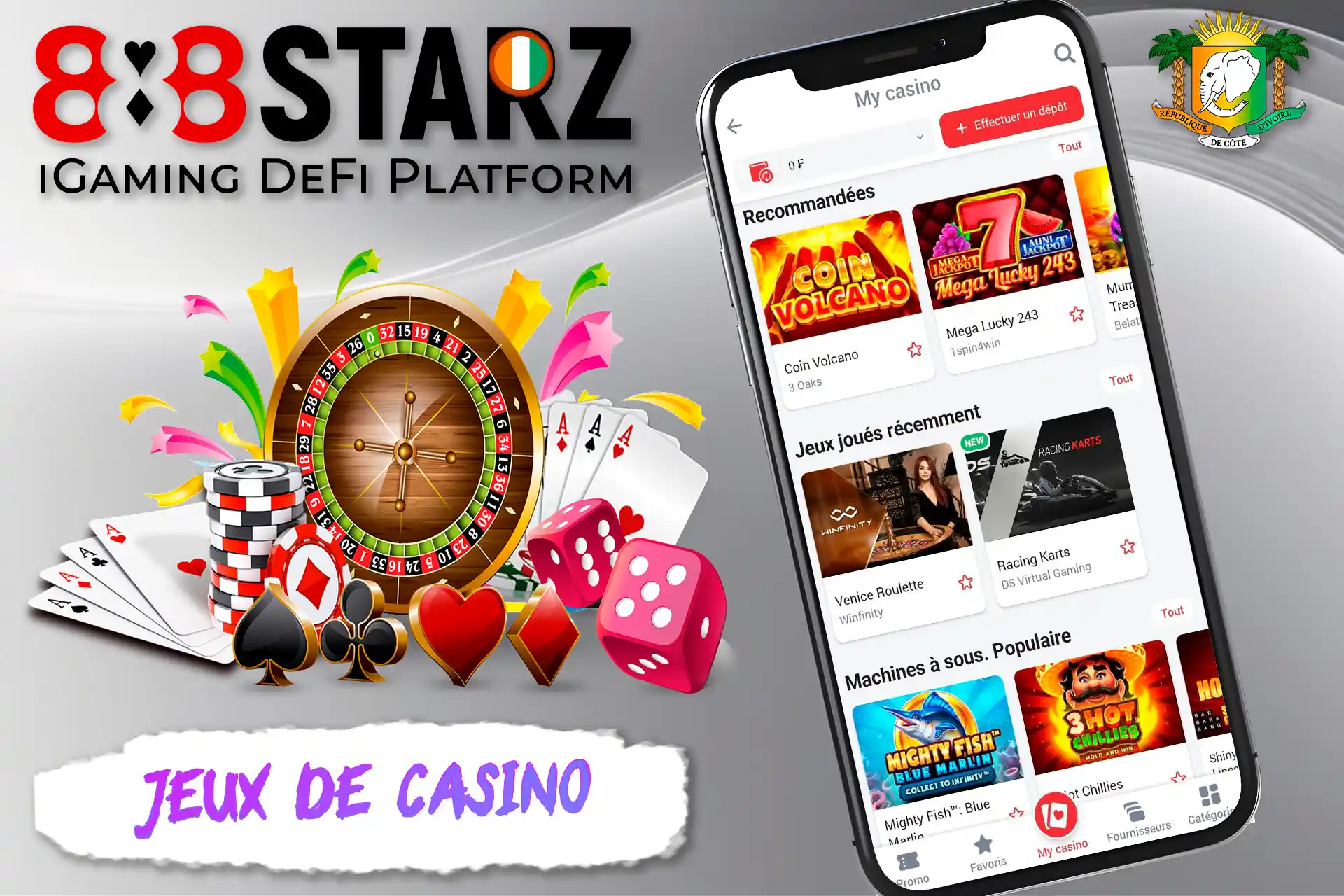 Jeux de casino en ligne sur la plateforme 888starz