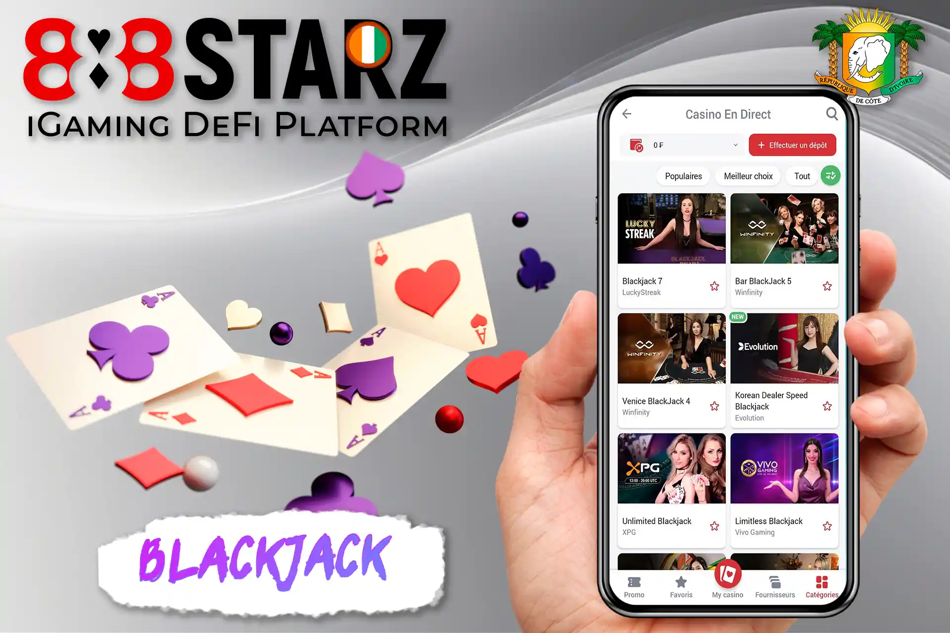 Le célèbre jeu de cartes blackjack en streaming live