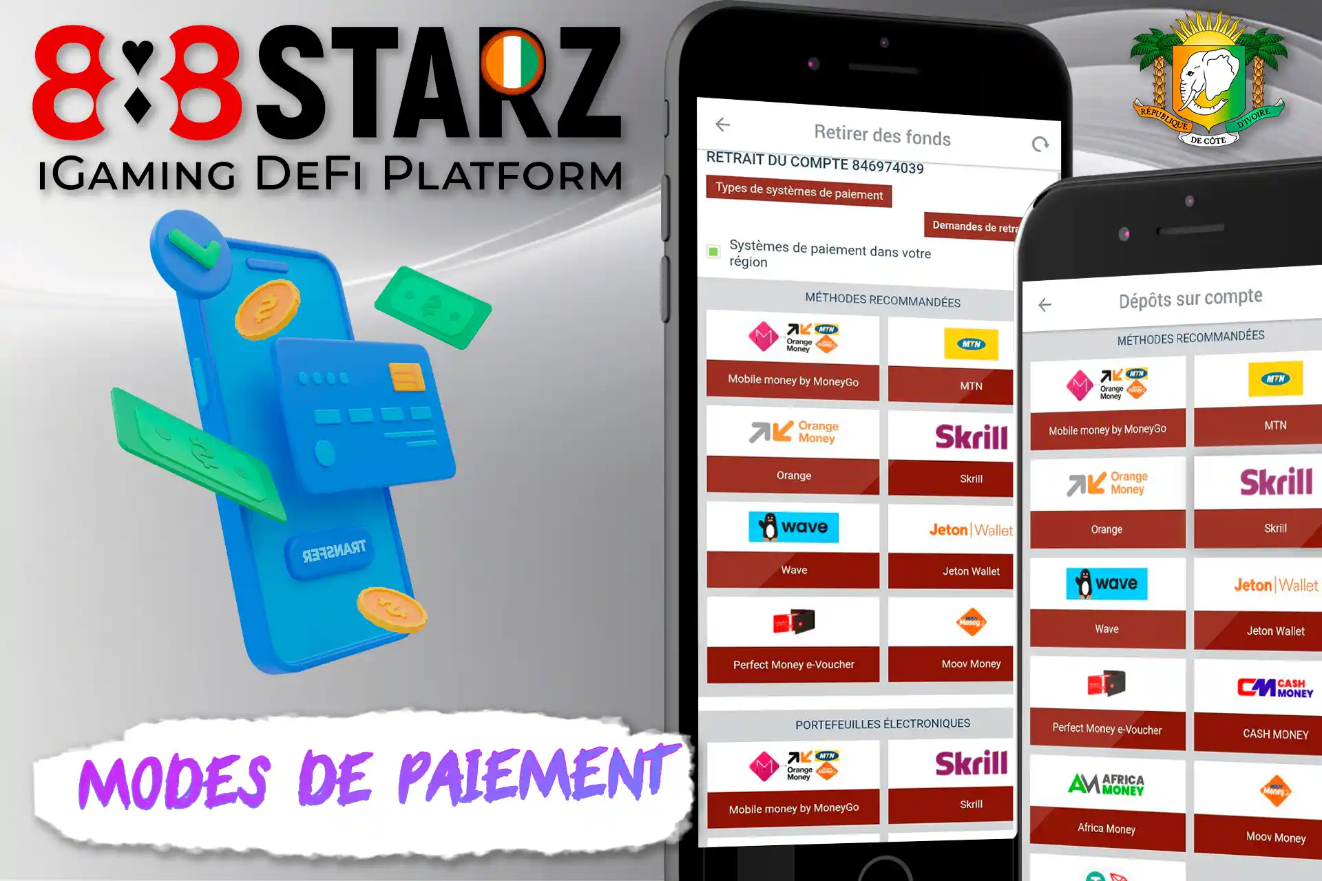 Méthodes de paiement et de retrait sur la plateforme 888starz