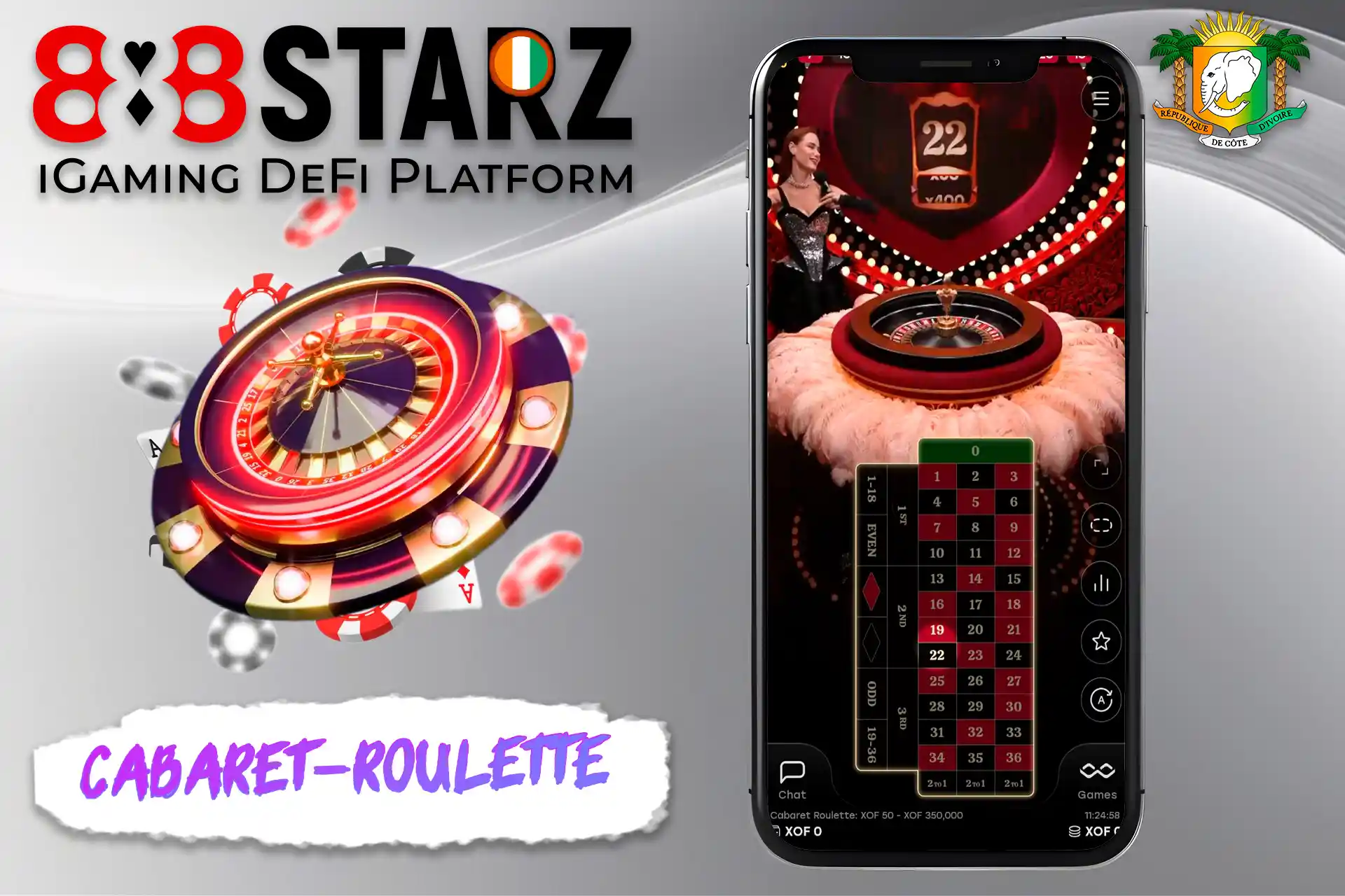 888Starz Casino Cabaret-Roulette en direct avec croupier